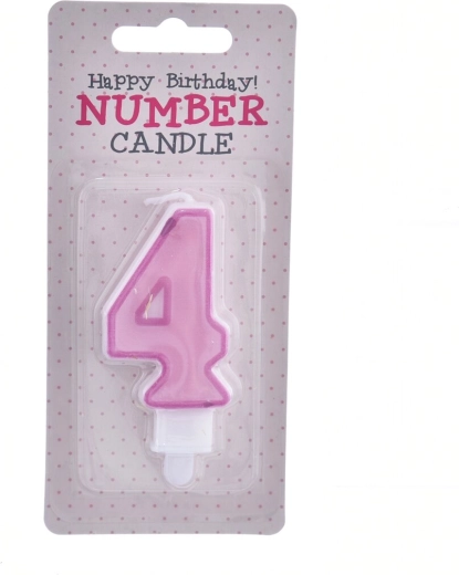 Candela per torta numero 4 rosa 7 cm