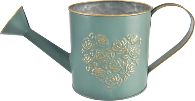 Annaffiatoio decorativo in latta con cuore verde-oro