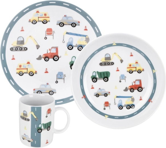 Set di piatti per bambini con scomparti a tema auto (3 pz)