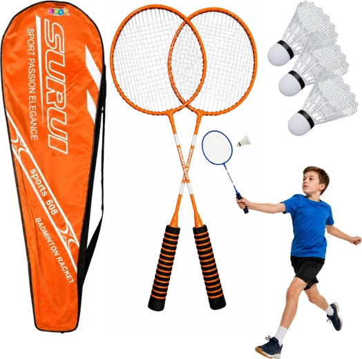 Set da badminton con 2 racchette, 3 volani e custodia, arancione