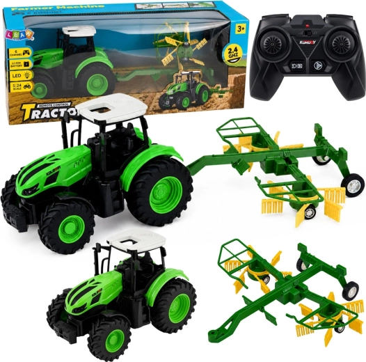 Trattore agricolo RC con ranghinatore 1:24, 2,4 GHz, luci LED
