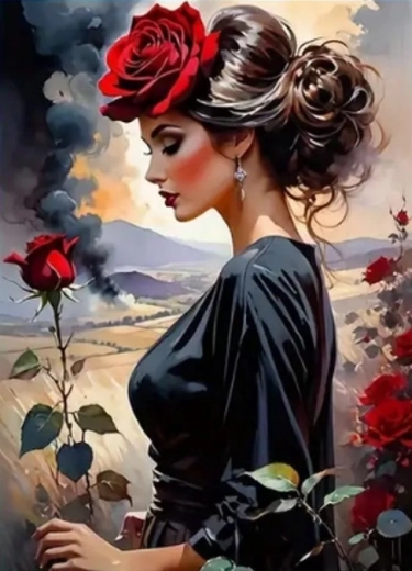 Pittura diamante – donna con rosa 30 × 40 cm