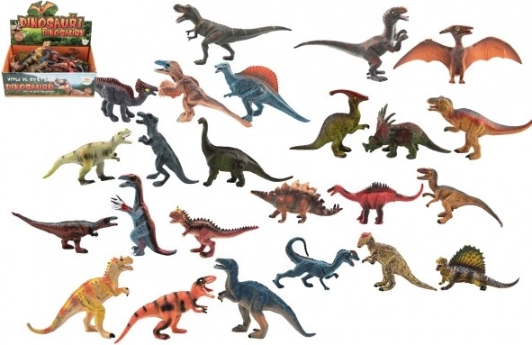 Dinosauri di plastica 11–14 cm, mix di specie in box (24 pz)