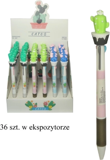 Penna a sfera con cactus in silicone, 3 colori