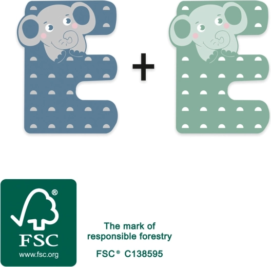 Lettera in legno E Small foot con elefante - 1 pezzo