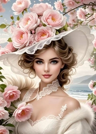 Pittura diamantata – ragazza con cappello floreale 30 × 40 cm