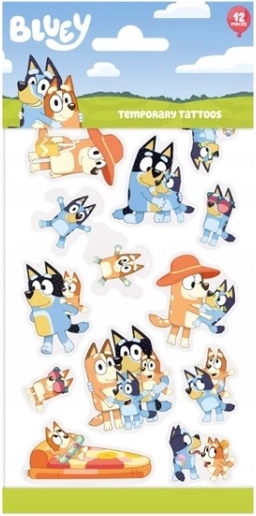 Tatuaggi per bambini lavabili Bluey – set da 12 pz