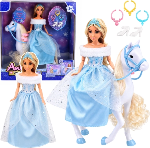 Bambola Anlily principessa su cavallo bianco con accessori, 30 cm