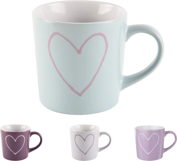 Tazza in ceramica con motivo a cuore 0,6 l (mix di colori)