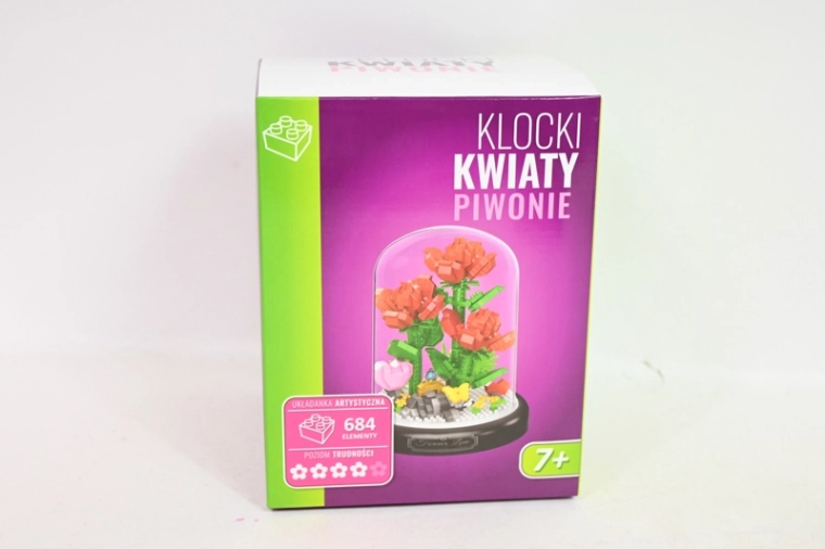 Set di costruzioni: fiori di peonia sotto campana di vetro (684 pezzi)