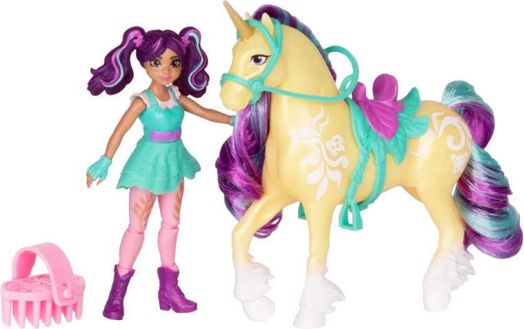 Unicorno Leaf con criniera colorata e sella