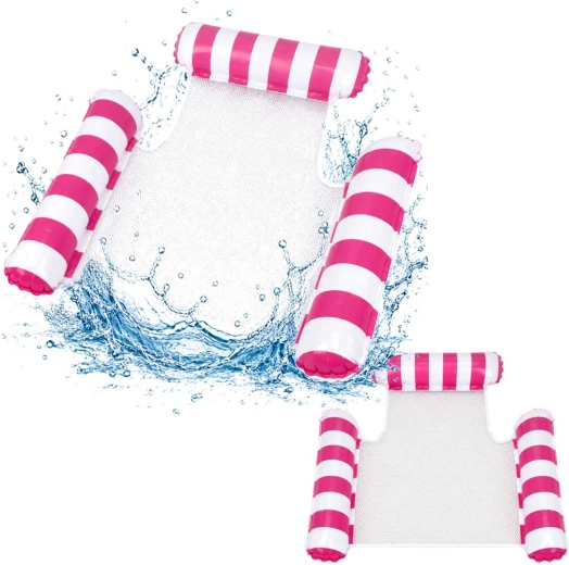 Amaca d’acqua gonfiabile con schienale e rete bianco-rosa