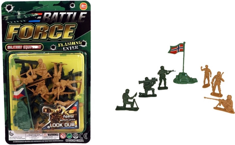 Set militare di soldatini in plastica con bandiera e mezzi (21 pz)