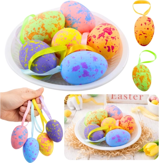 Uova pasquali decorative da appendere con occhiello in colori pastello - 6 pezzi