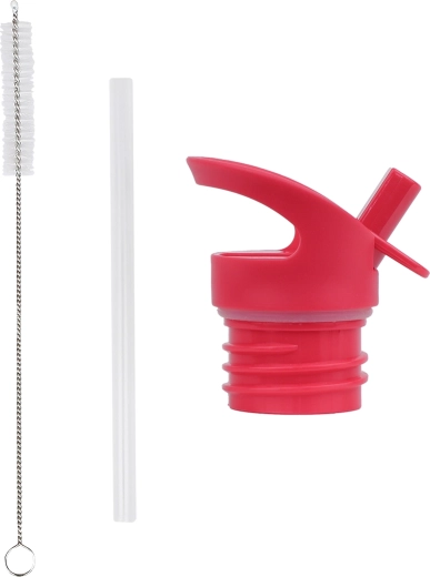 A Little Lovely Company set di tappo, cannuccia e spazzolino per bottiglia in acciaio inox – allegre ciliegie