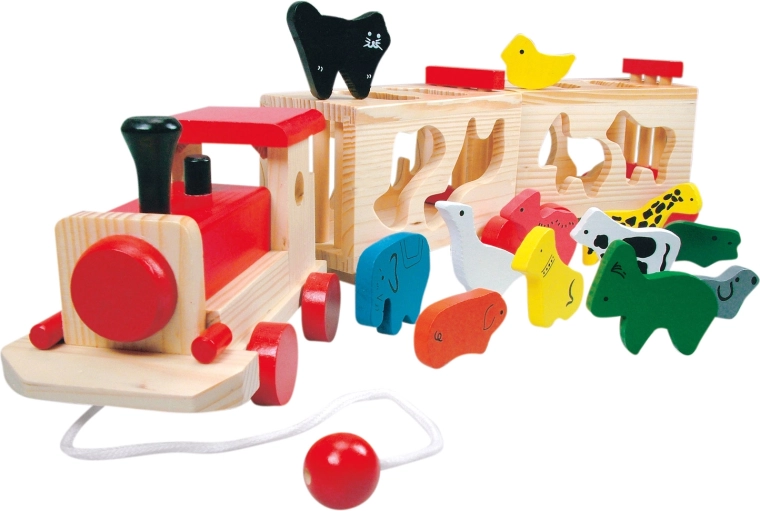 Trenino di legno Bino con animaletti