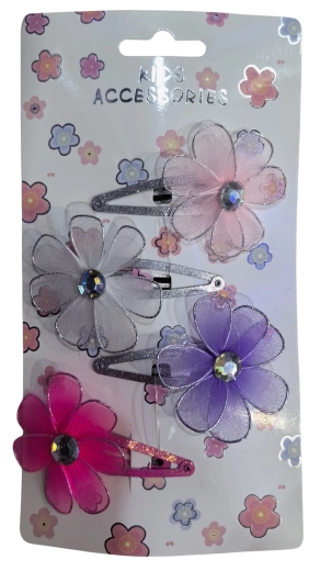 PINK set di fermagli per capelli con fiori in tulle, mix di colori (4 pz)