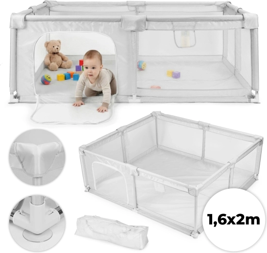 Box recinzione per bambini 160 × 200 cm grigio con borsa da viaggio ECOTOYS