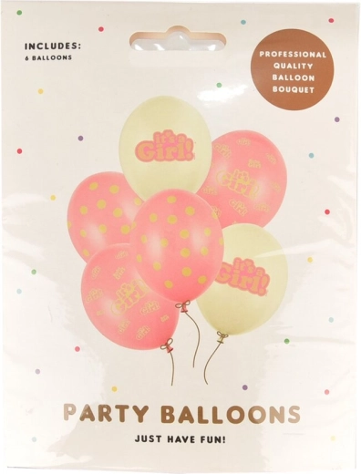 Set di palloncini in lattice It is Girl rosa-bianco 6 pz