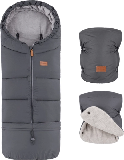 Set invernale Petite&Mars: sacco Jibot 3 in 1 e guanti per passeggino Jasie charcoal grey