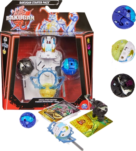 Set iniziale Bakugan con 3 personaggi da collezione Mantid, Titanium Dragonoid e Trox