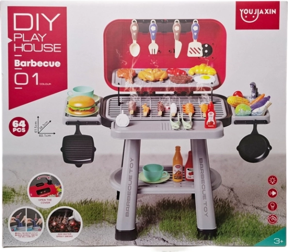 Grill da giardino per bambini con illuminazione ed effetto vapore acqueo (64 pezzi)