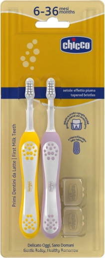 Chicco set di spazzolini da denti per bambini Lilac-Mustard 6–36 mesi, 2 pz