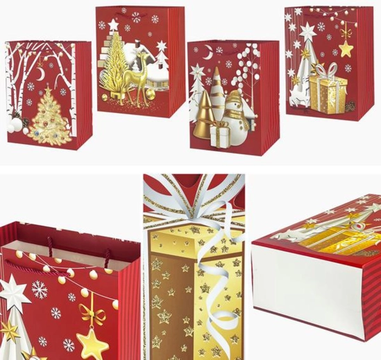 Toro sacchetto regalo natalizio in carta con alberello 23 × 18 × 10 cm