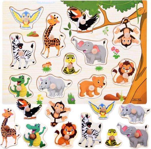 Puzzle a incastro in legno a tema giungla con maniglie, 11 pezzi