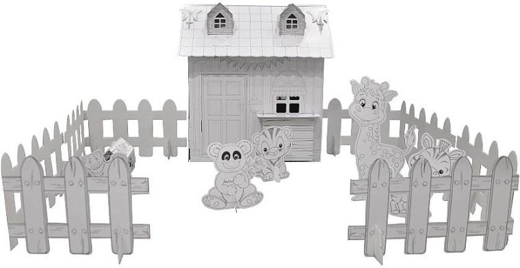 Casetta di cartone da colorare con animaletti