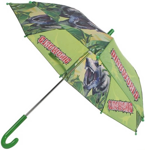 Ombrello meccanico per bambini verde con dinosauri