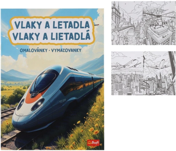 Libro da colorare con treni e aeroplani