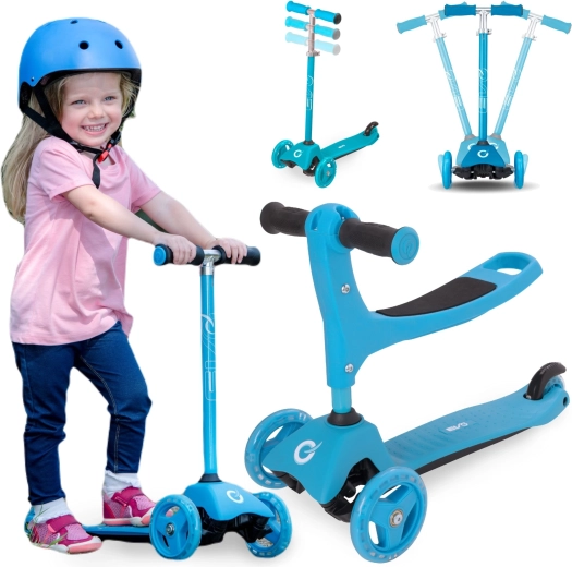 Monopattino triciclo per bambini Evo 2 in 1 con sedile azzurro