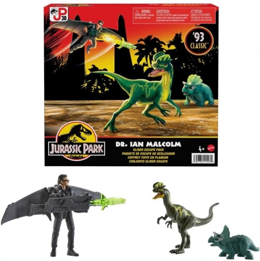 Jurassic World – set di figure Ian Malcolm con compagni dinosauro e aliante