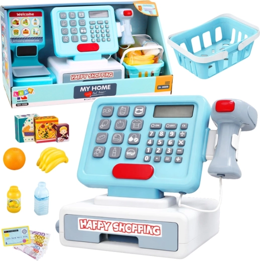 Registratore di cassa interattivo per bambini con scanner, cestino e alimenti