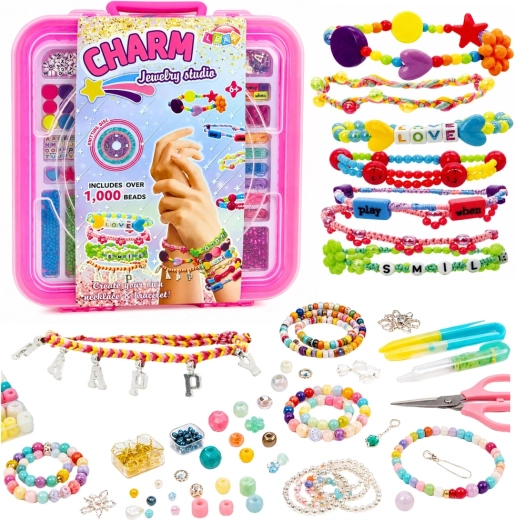 Kit per creare gioielli in valigetta con perline e lettere (circa 1000 pezzi)