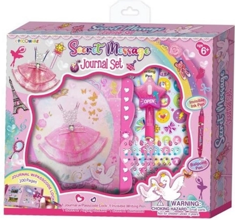 Pecoware diario per bambini con lucchetto a combinazione e penna UV – motivo abiti