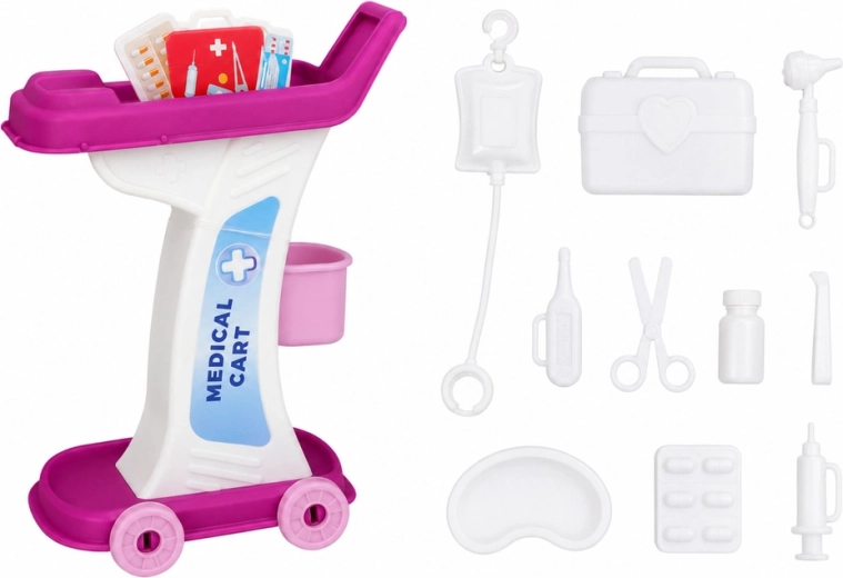 Carrello medico e accessori come in un vero ambulatorio