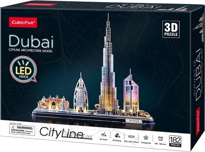 Puzzle 3D luminoso panorama Dubai CityLine di CUBICFUN, 182 pezzi