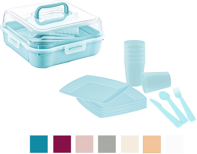 Set da picnic per 6 persone, 32 pezzi, senza BPA, in box portatile
