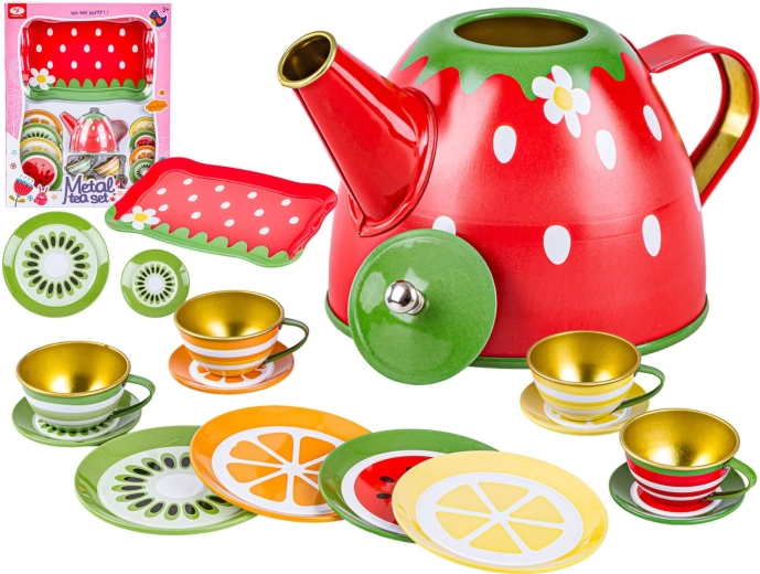 Set da tè e caffè in metallo per bambini con teiera e accessori (16 pezzi)