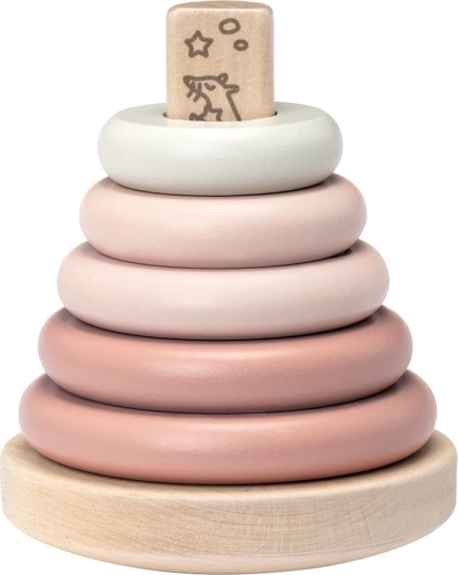 Piramide impilabile in legno Micki con anelli rosa