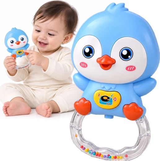 Sonaglio musicale a forma di pinguino con melodie, versi degli animali e luce