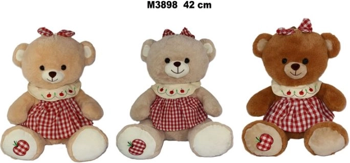Orsetto di peluche con vestito 42 cm, colori assortiti - 1 pezzo