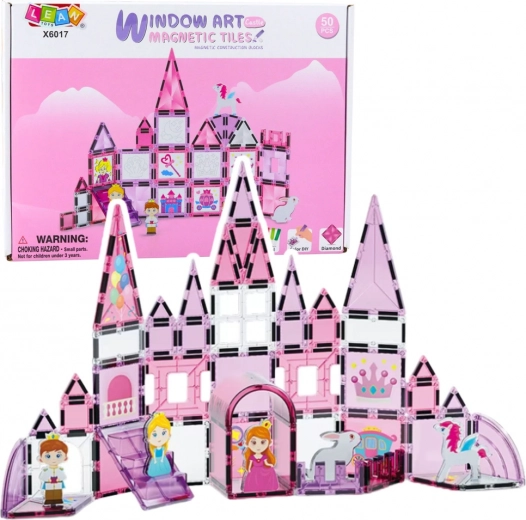Set di costruzione magnetico per ragazze con finestrelle, rosa, 50 pezzi