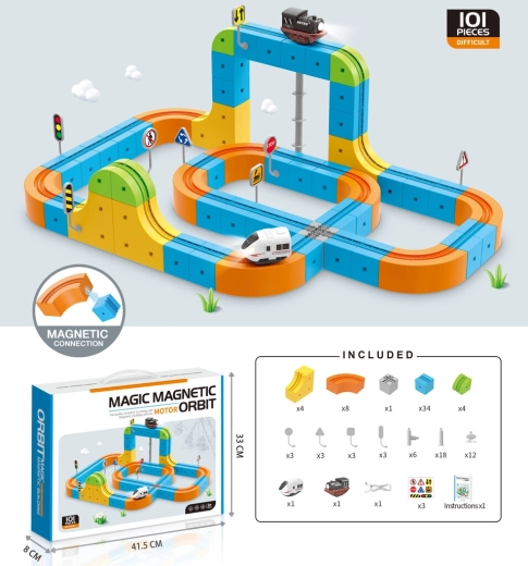 Magic magnetic motor orbit - blocchi da costruzione magnetici – pista da corsa con veicoli (100 pezzi)