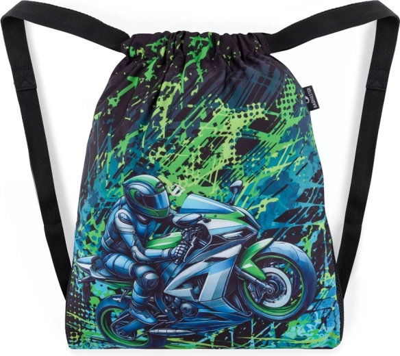 Bagmaster sacchetto scolastico in tessuto per scarpe di ricambio e ginnastica con motivo moto