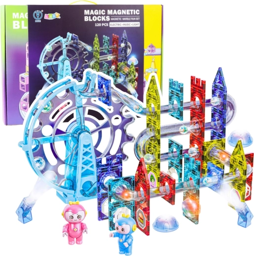 Set di piste a biglie magnetiche con blocchi magnetici, luminoso, 120 pezzi