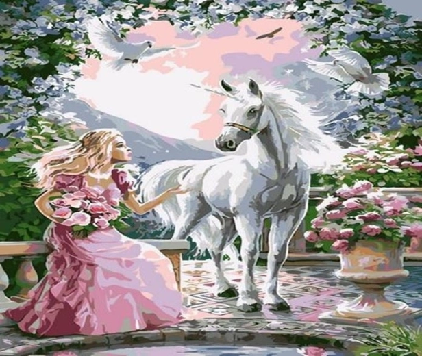 Norimpex Dipingere con i numeri Donna e unicorno 40 × 50 cm