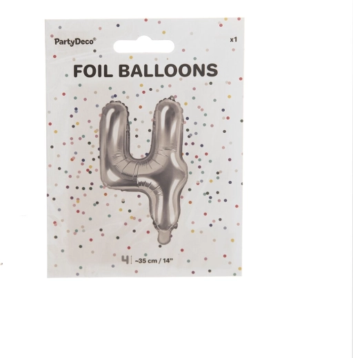 Palloncino in foil numero 4 argento 35 cm